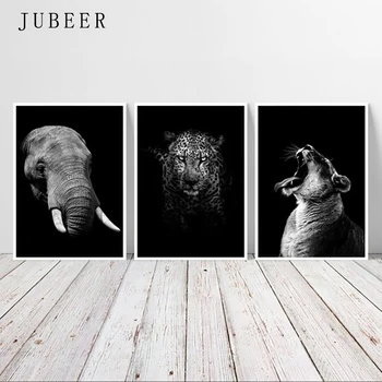 

Black and White Animal Prints Elephant Tiger Wall Art Poster Canvas Art Painting Decorative Picture for Living Room Home Decor