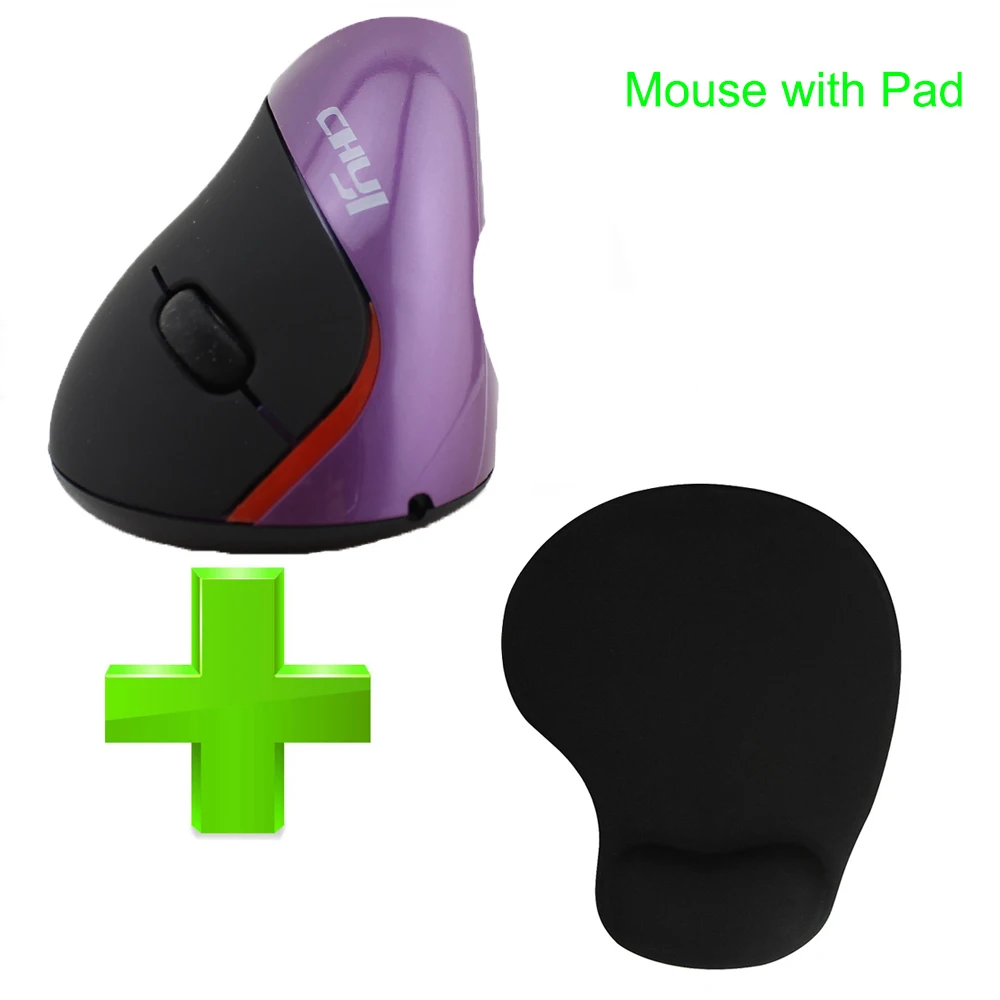 Беспроводная вертикальная игровая мышь эргономичная 1600 dpi оптическая перезаряжаемая USB мышь с подставкой для запястья коврик для мыши для PC Gamer - Цвет: Purple with Pad
