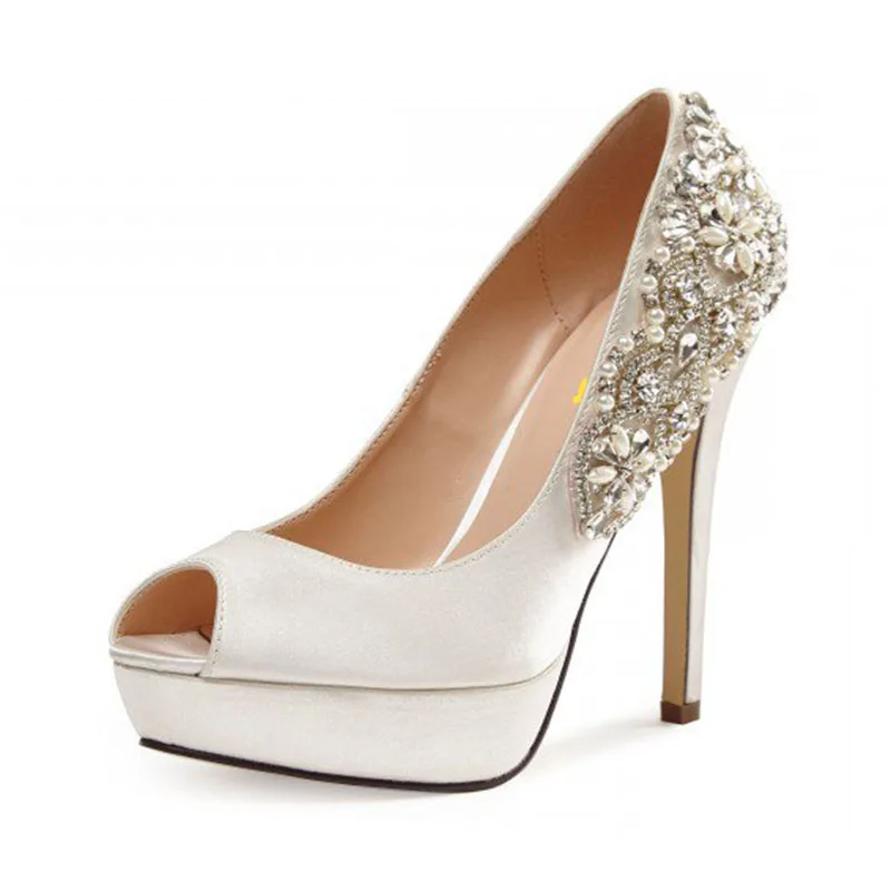 FSJ/сезон лето-осень; женская белая элегантная обувь для невесты; Туфли-лодочки на платформе с открытым носком; туфли на высоком каблуке с кружевом; женская свадебная обувь; Chausseure - Цвет: FSJ01
