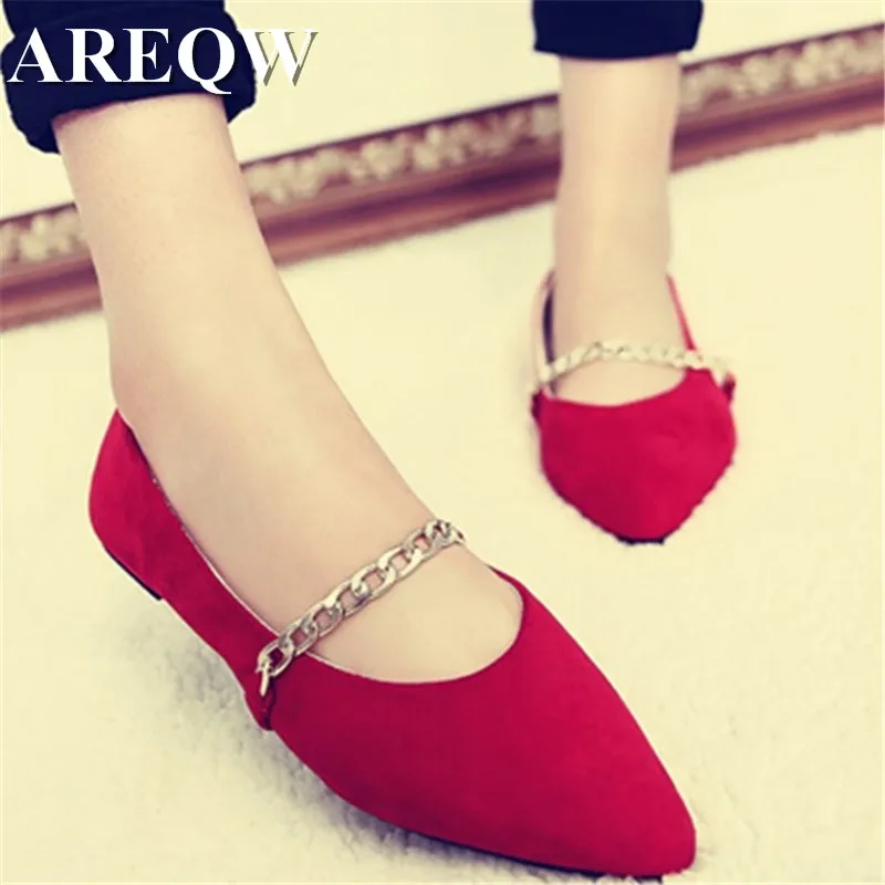 

Korean Spring Peas Pointed Toe Women Shoes Metal Chain Female Flat Shallow Mouth Work All-match Casual Shoes Slip Leather Flats