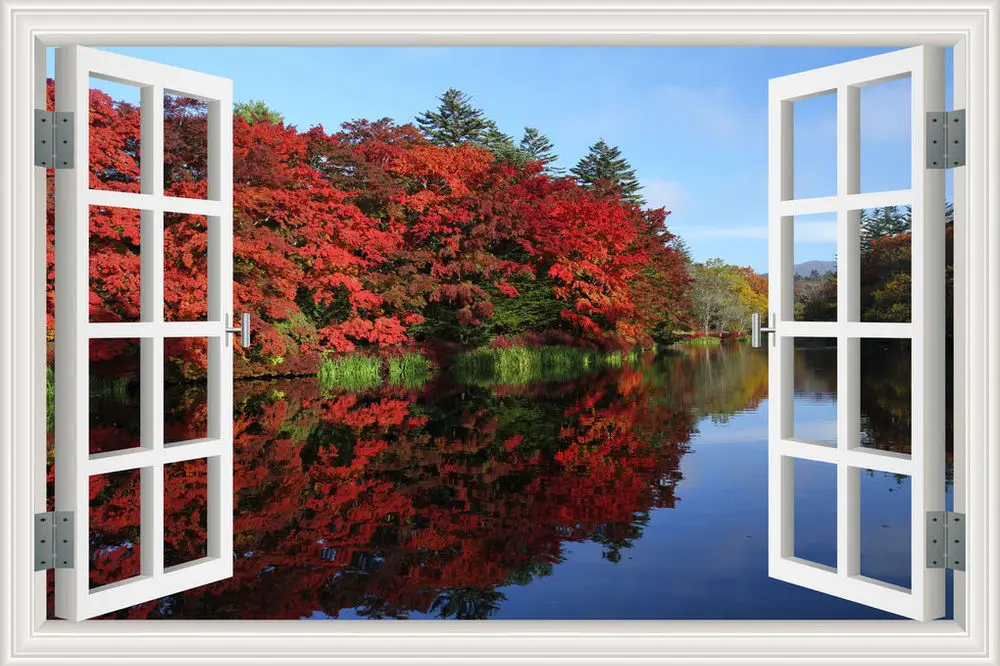 Потрясающие солнечные озера и голубое небо пейзаж Высокое качество 3D Съемный стикер на стену креативный вид окна домашний декор - Цвет: 14