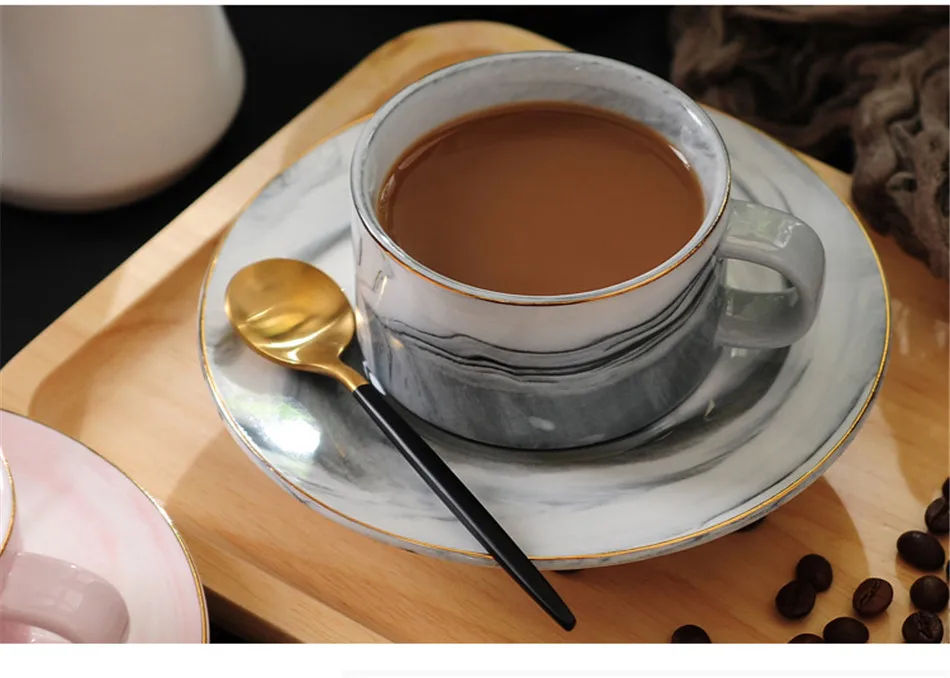 Мраморный набор керамических чашек люксовое золотое покрытие для завтрака молоко чай кофе чашка розовый серый фарфор кружка подарок для пары украшения дома