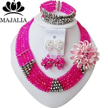 Модные африканские бусы комплект ювелирных изделий Горячий розовый бисер невесты ювелирные изделия нигерийские Свадебные африканские бусины набор ювелирных изделий G-13