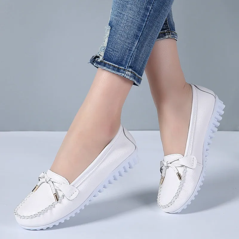 

2019 Spring women ballerina Flats shoes Cow Leather loafers slip on moccasins Ladies Ballet Flat espadrilles Shoes Women Loafers