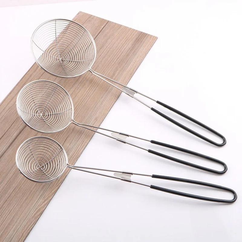

Kitchen Stainless Steel Mesh Hanging Oil Filter Net Strainer Scoop Spoon Frying Food Net Strainers
