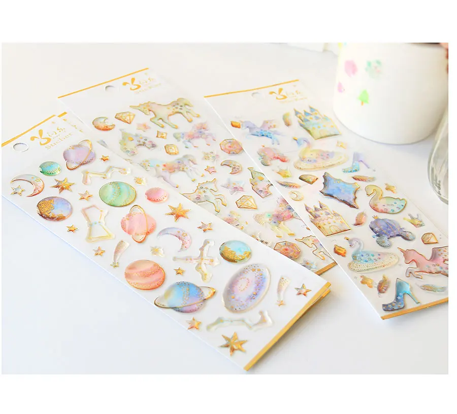 3D Pegasus Unicorn Castle Label Stickers Craft Cute Kawaii Stickers Scrapbooking DIY Diary Album Stick Label Stationery