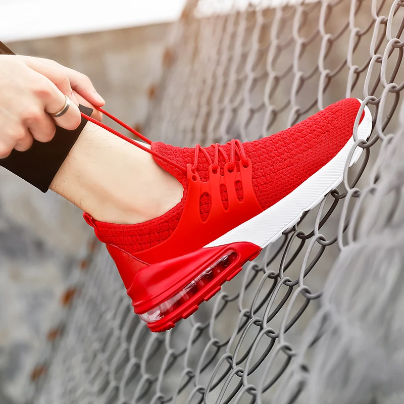 

2019 Casual Shoes Men Mesh Breathable Air Cushion Shoes Plus Size46 Trainers Male Lace-up Sneakers Man Splice Leather Footwear