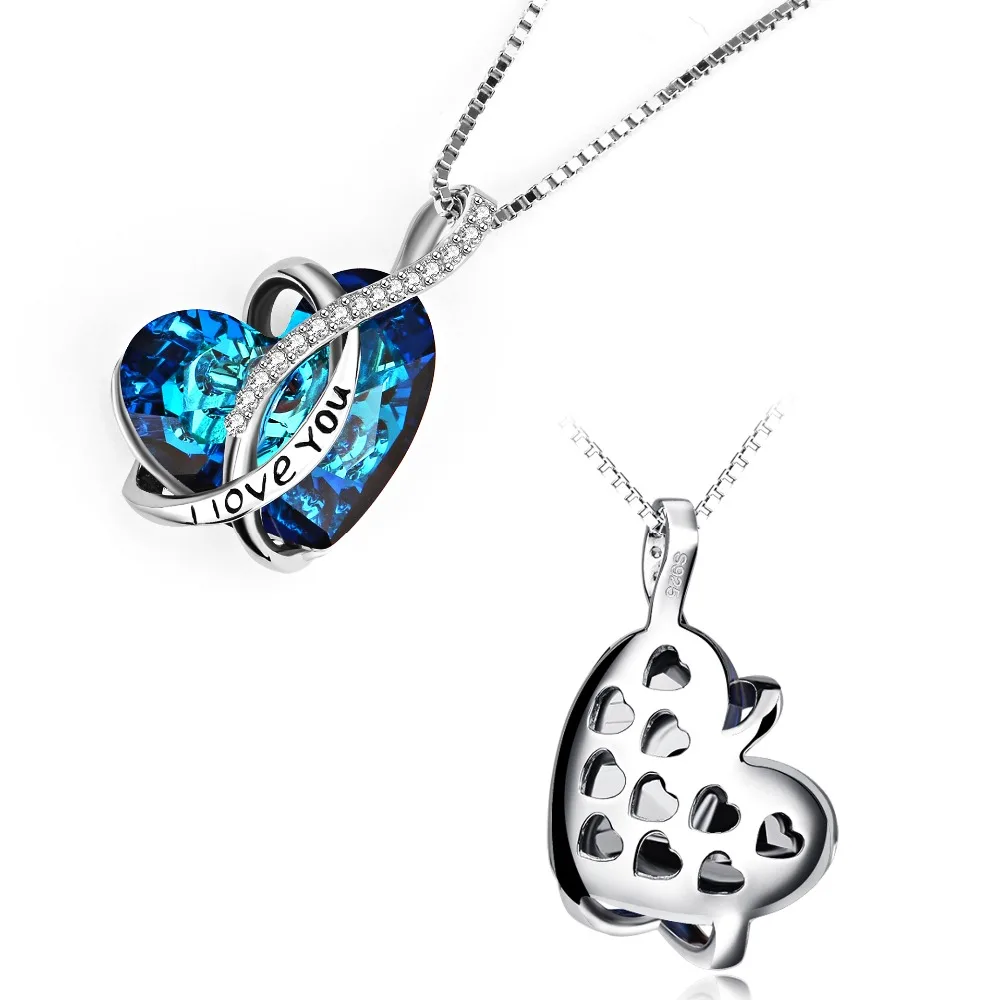 AOBOCO бренд обмотки ленты большое синее сердце кулон ожерелье кристалл от Swarovski с