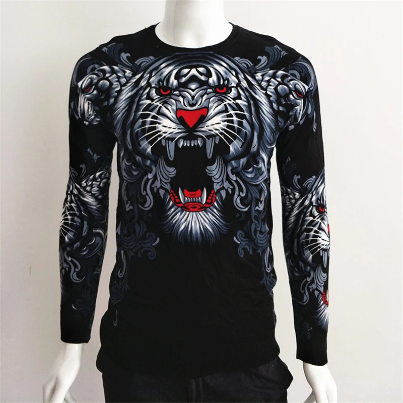 

Creative 3D tiger head beautiful printing fancy pullover knit sweater Autumn 2018 quality cotton soft elastic sweater men M-XXXL