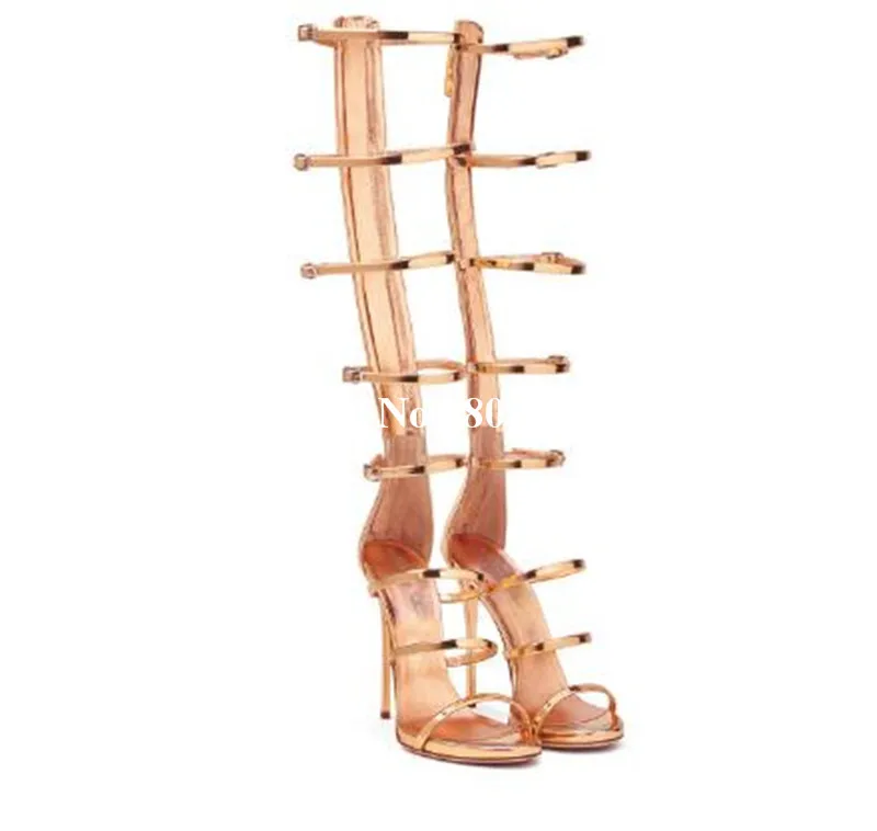 Rome New Style Buckle Strap Gladiator Patent leather Peep Toe Stiletto Heel Ankle Strap Fashion Party Dress Shoes Golden Sliver