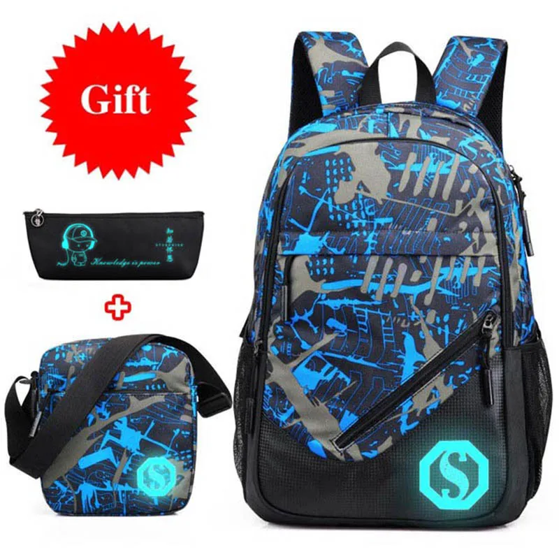 Us 22 62 40 Off Waterproof Oxford Fabric Boys School Bags Backpack For Agers Pencil Case Blue Book Bag Boy One Shoulder Schoolbag Mochila In