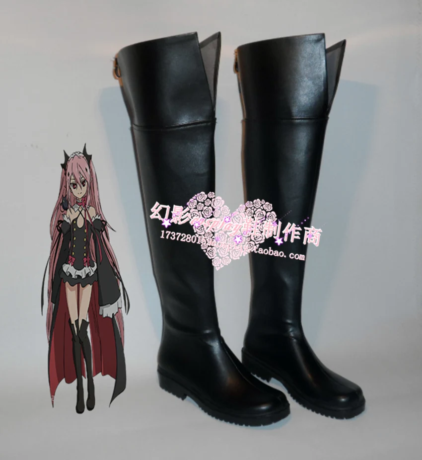 Seraph of the End Crowley Eusford Black Halloween Long Cosplay Shoes Boots D006 Seraph of the End Crowley Eusford Black Halloween Long Cosplay Shoes Boots D006