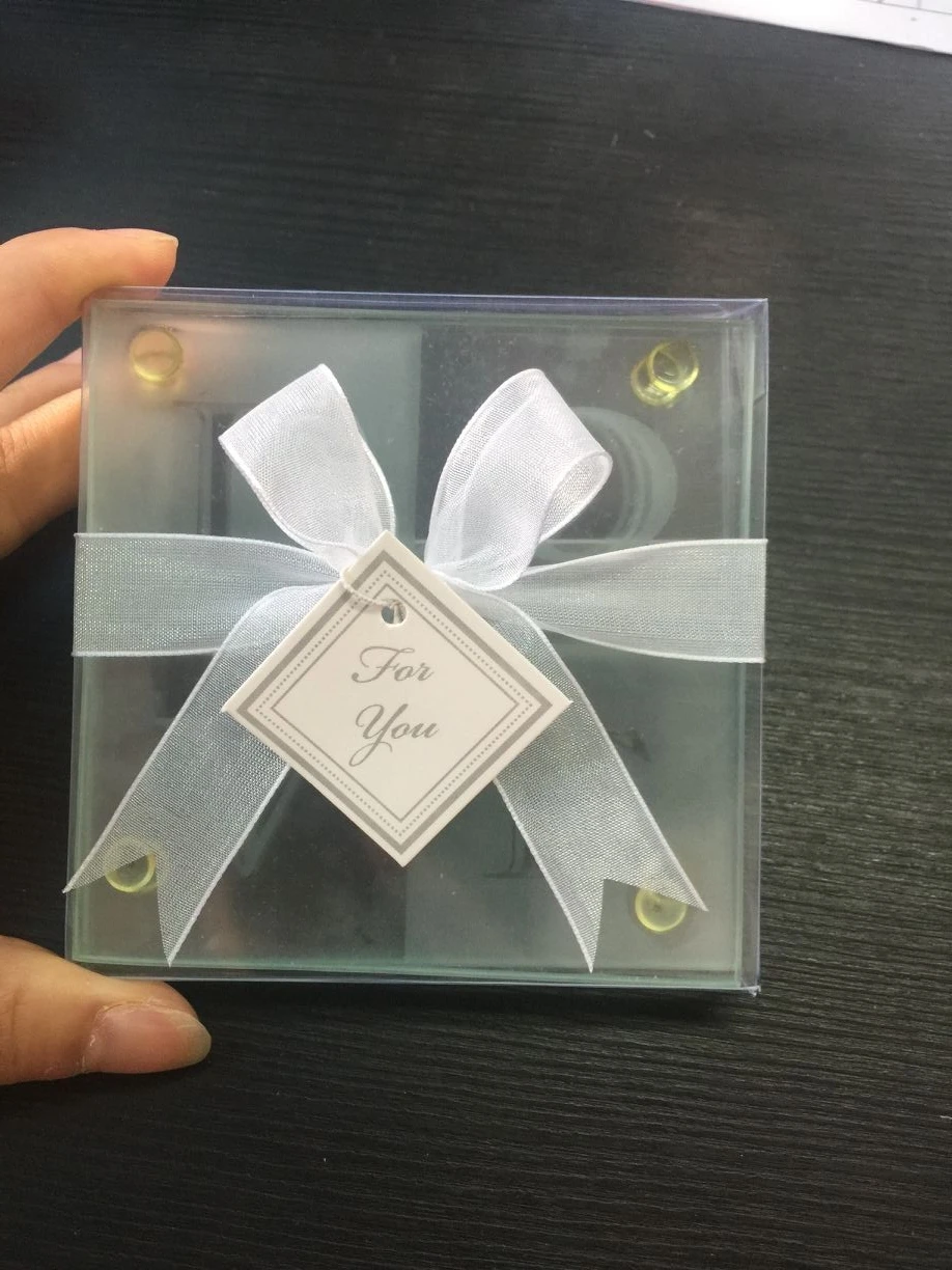 

(115sets/lot)FREE SHIPPING+LOVE Glass Coaster Gift Wedding Favor Set with FREE Personalized Tag - (2pcs/set)