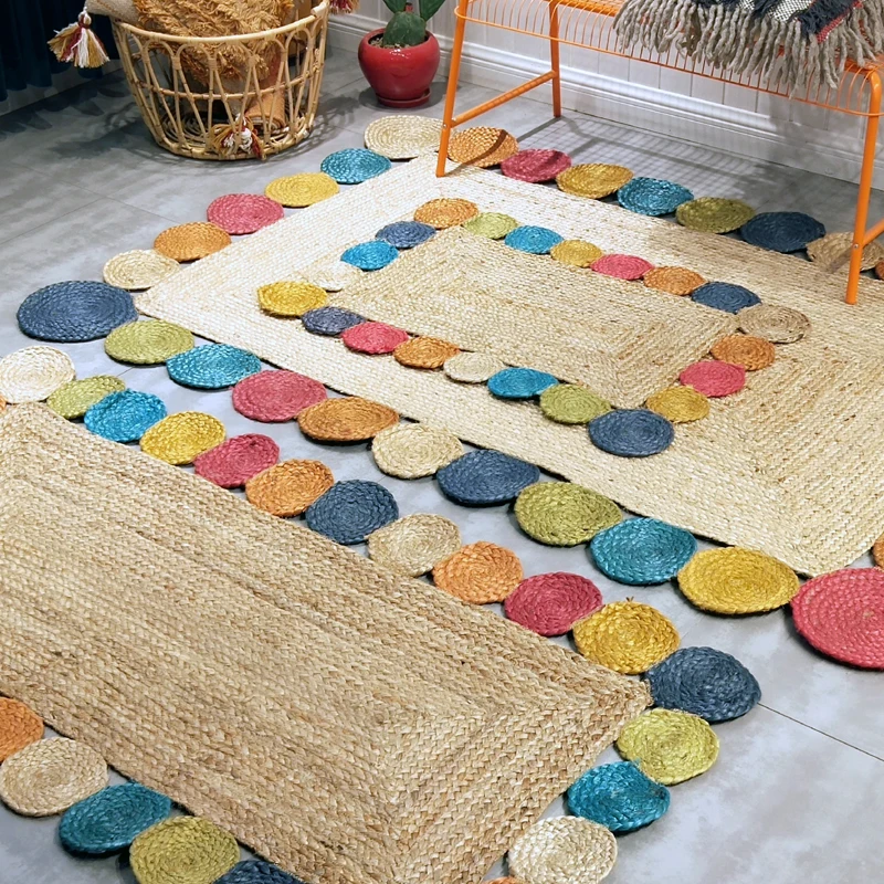 

Handmade Jute Woven rectangle Carpet Home Living Room Coffee Table Simple Nordic Homestay Wind Carpet Home Decorator Floor Rug