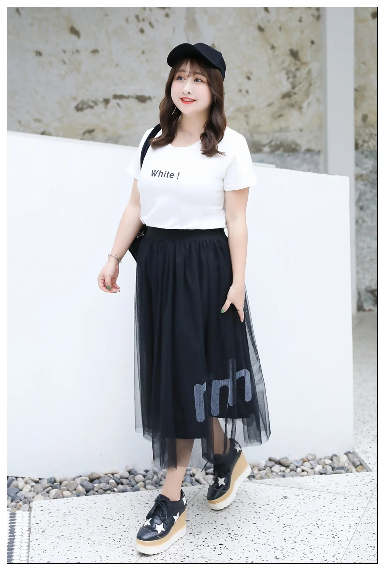 summer plus size long skirt for women casual loose elastic waist large voile mesh pleated skirts black 4XL 5XL 6XL 7XL 8XL