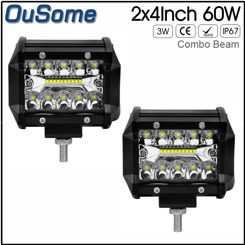 2 pcs 4inch 60W combo beam 4X4 car light spot beam flood beam IP67