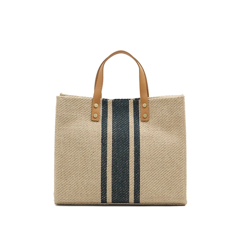 

2019 Summer New Women's Handbag Large-capacity square canvas big bag Striped simplicity Crossbody Tote Bag