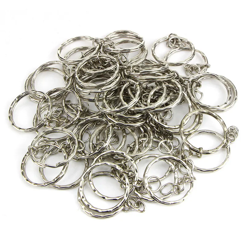 50 шт., 25 мм, полированный серебряный цвет, брелок для ключей, разъемное кольцо с короткой цепочкой, брелоки для женщин и мужчин, DIY, брелоки, цепочки, аксессуары