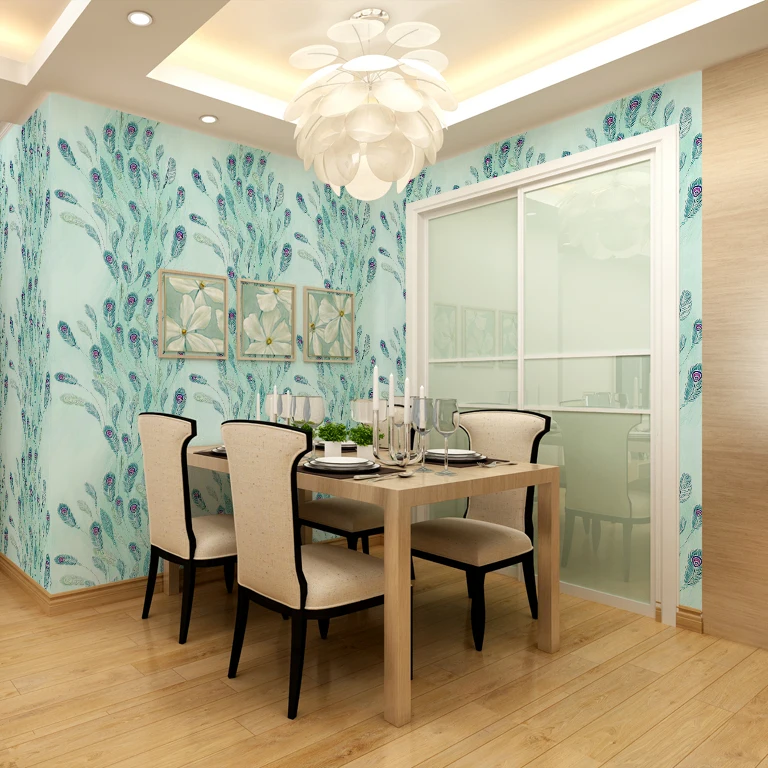 

2017 which marriage room non-woven green peacock tail feathers modeling background