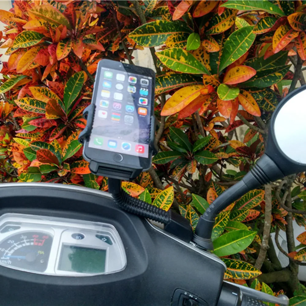 

360 Degree Adjustable Motorcycle Motorbike Scooter Rear View Mirror Waterproof Phone Case Mount Holder