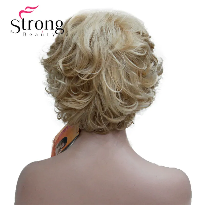 L-427B 24H613 Women's Wig Wavy Curly Golden Blonde mix blonde Short Synthetic Hair Full Wig (4)