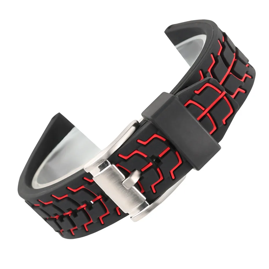 

Red/Blue/Orange 20/22/24mm Stripe Silicone Watch Band Pin Buckle Strap Waterproof Men Military Watches Replacement Bracelet