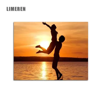 

Oil Painting coloring Picture By Numbers DIY Handmade Wall Art Canvas Paint Home Decor Sunset Sea Couple Love for living room