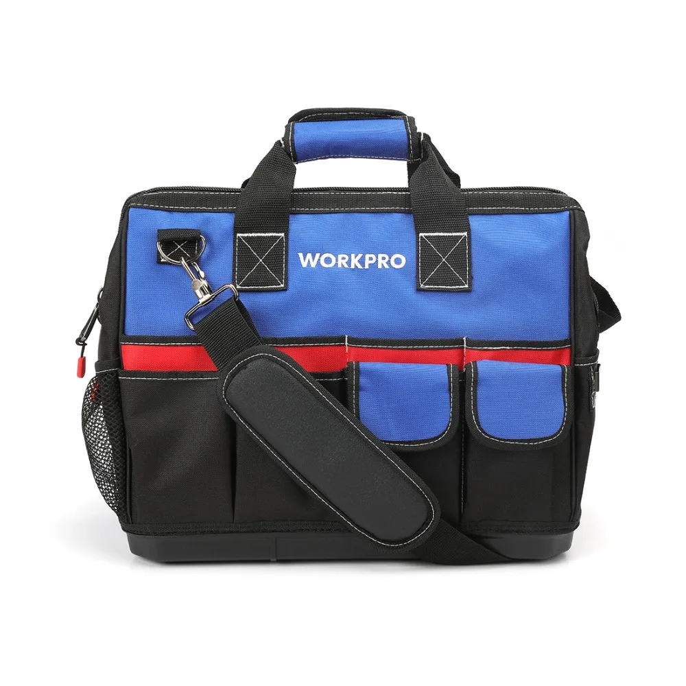 WORKPRO 18 Inch Wide Mouth Tool Bag with Water Proof Molded Base Men's
