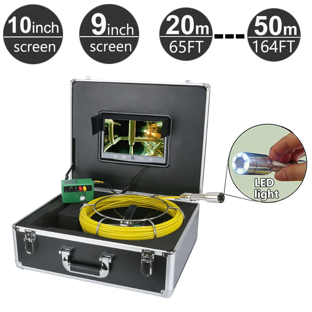 

20-50M Pipe Pipeline Inspection Camera, Drain sewer Industrial Endoscope Snake Video System 10 Inch Monitor 1000 TVL Camera