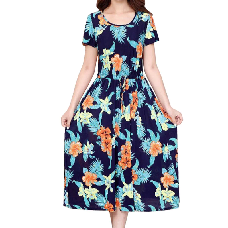 

Summer style Dress 2018 Plus Size Short Sleeve XL-5XL Women Dress Casual Milk silk sundress Printing O-Neck Vestidos de Festa