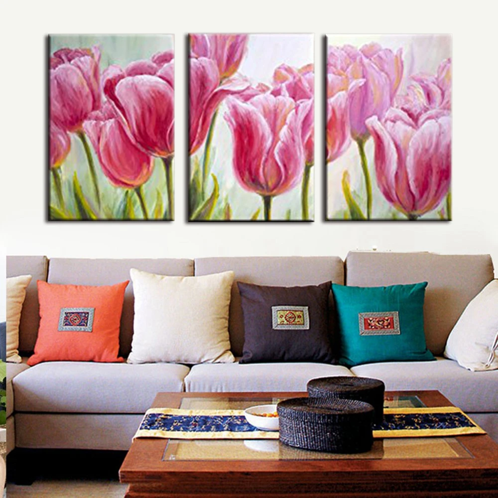 

Office Room Wall Decor Pink Flower Tulips Oil Canvas Painting Hand Painted Artwork for Living Room Flowers Home Decor Dropship