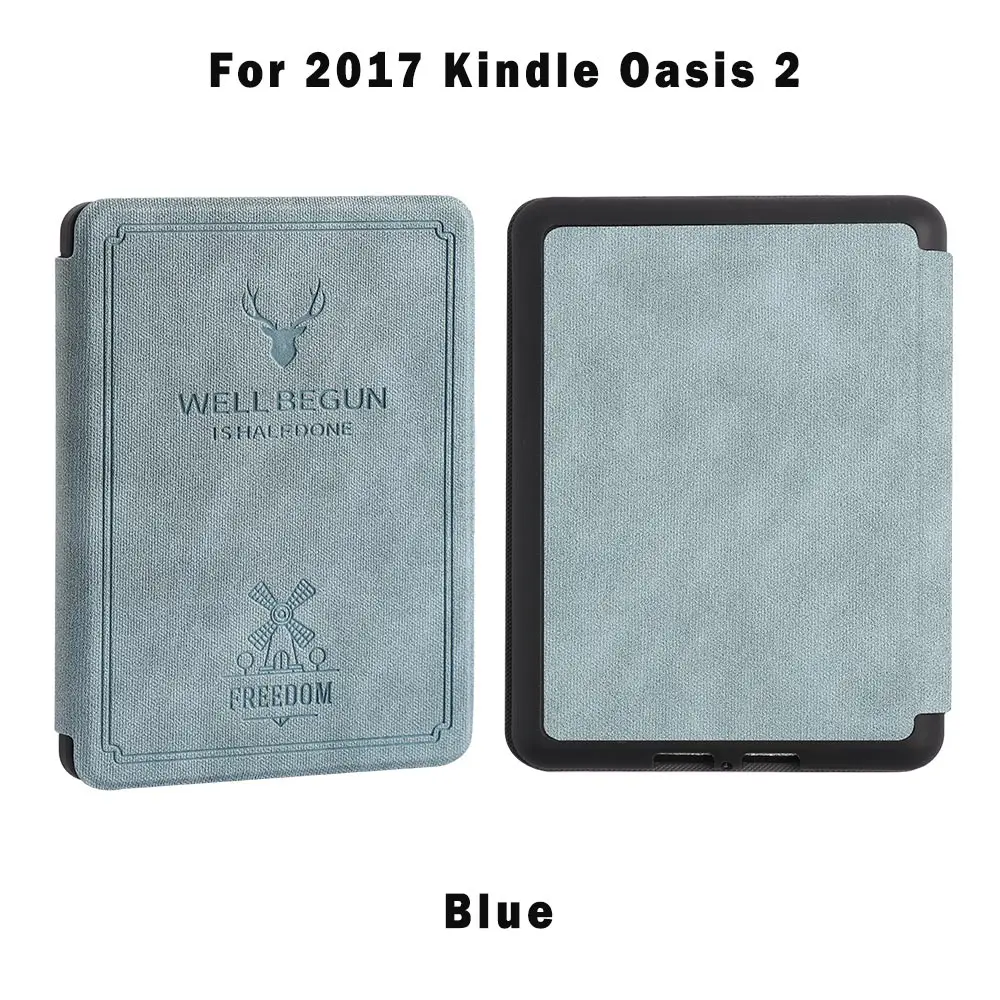 Умный чехол в стиле ретро из ТПУ и кожи 7 дюймов, Мягкий защитный чехол, Автоматический Режим сна/пробуждения для Amazon Kindle Oasis 2( выпущен - Цвет: Blue