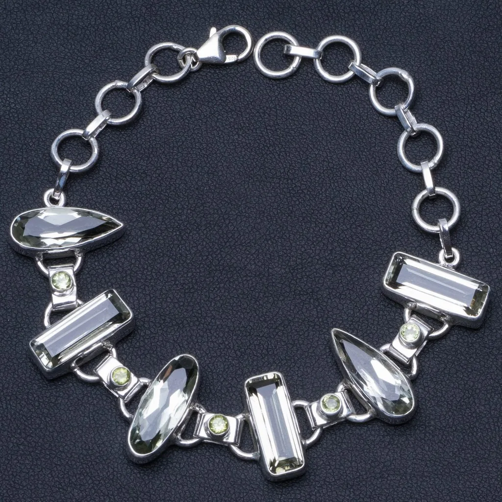 

Natural Green Amethyst and Peridot 925 Sterling Silver Bracelet 6 1/4-7 3/4" P2219