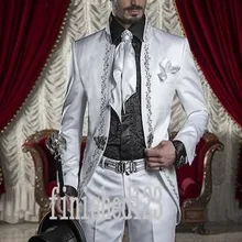 Модный Белый Вышивка жениха Смокинги для женихов Для мужчин свадебные костюмы для выпускного индивидуальный заказ(куртка+ Брюки для девочек) K: 88