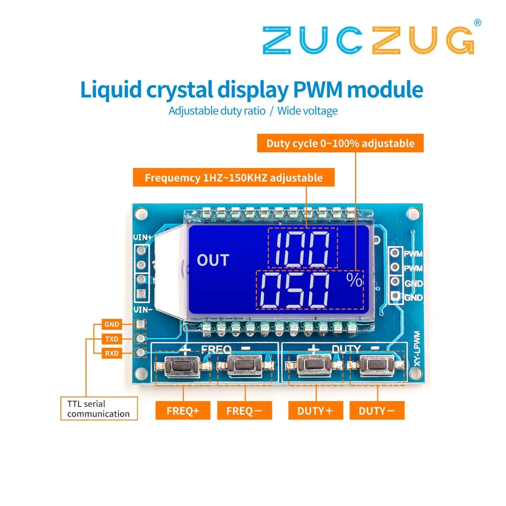 

Signal Generator PWM Pulse Frequency Duty Cycle Adjustable Module LCD Display 1Hz-150Khz 3.3V-30V PWM Board Module