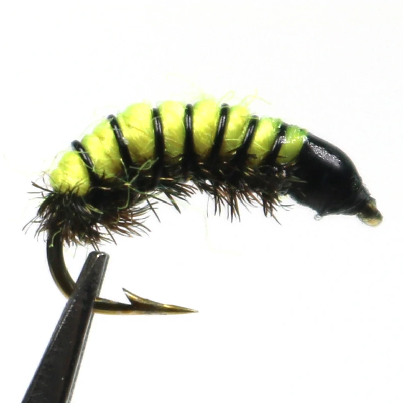 

ICERIO 8pcs Fly Tying Scud Nymph/Zebra Midge Nymph Fly 12# color olive yellow orange Ginger yellow