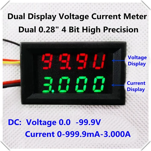 RD двойной светодиодный дисплей 4 бит постоянного тока 0-100 в/1A/3A 0,28 Цифровой Амперметр Вольтметр автомобильный измеритель напряжения тока 5 проводов [4 шт./лот] - Цвет: red green