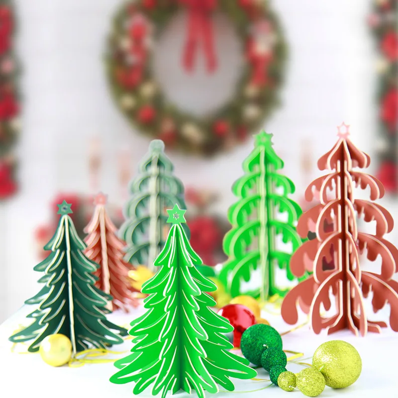 

3D Christmas Gift Ornament Table Desk Decoration Cartoon Tree Paper card Christmas Tree Decorations