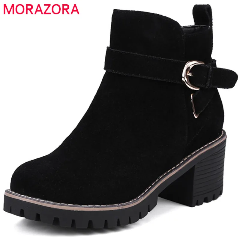 

MORAZORA High heels shoes woman fashion boots in spring autumn boots female cow suede ankle boots for women fashion size 34-42