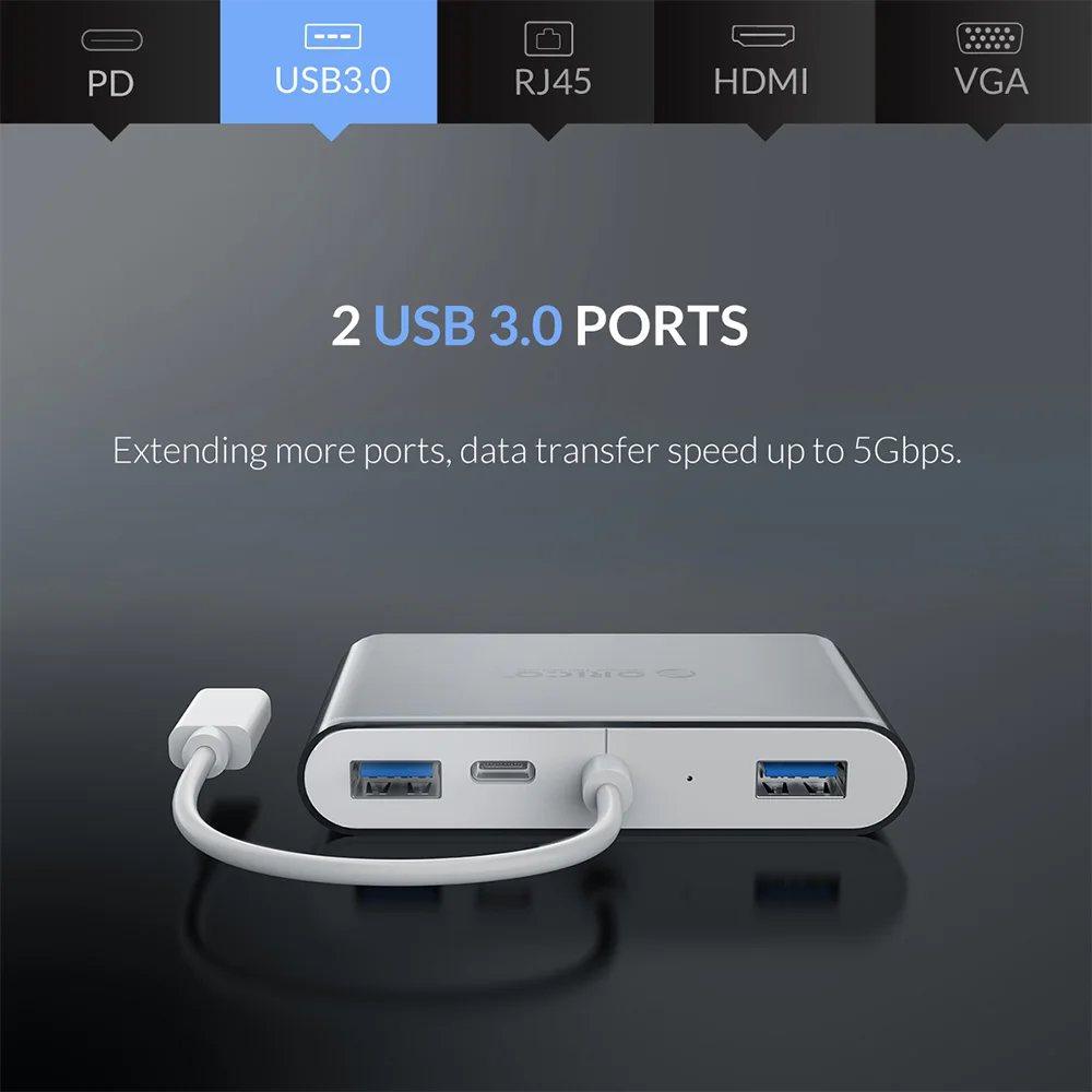 ORICO usb-хаб USB C к HDMI RJ45 VGA type-C PD адаптер для Mac/samsung Galaxy/huawei type C USB 3," концентратор