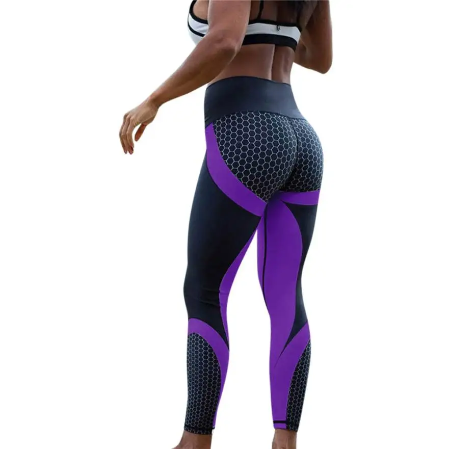 

Purple new Womens 3D Print Yoga Pants Skinny Workout Gym Leggings Sports Training Polyester Cropped Yoga Pants JLY0825