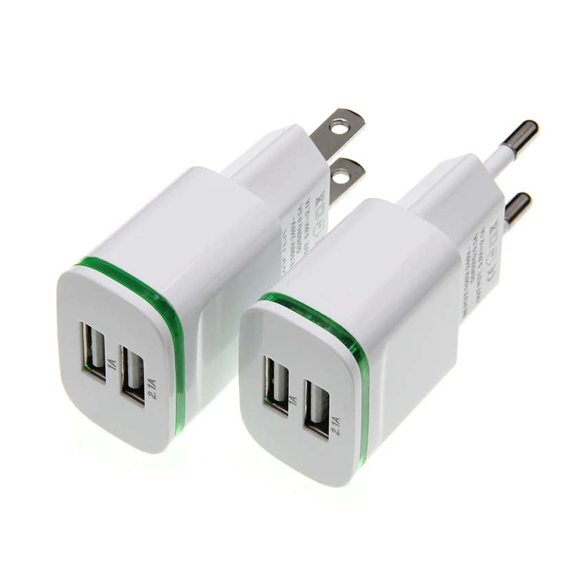 

LED Light 2 Ports USB Charger EU US Plug 5V 2A Mobile Phone Wall Adapter For iPhone 6 7 iPad Samsung Charging Device 100 pcs/lot