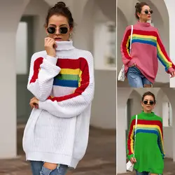 Jeseca осенний свитер для женщин уличная 2019 новая водолазка трикотажные пуловеры повседневные женские полосатые базовые зимние топы джемперы