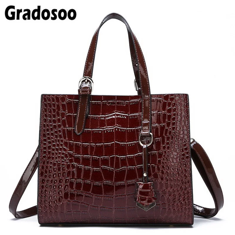 

Gradosoo Brand Women's Crocodile Pattern Shoulder Bag Ladies Luxury Handbags Messenger Bag Large Capacity Tote Female LBF407
