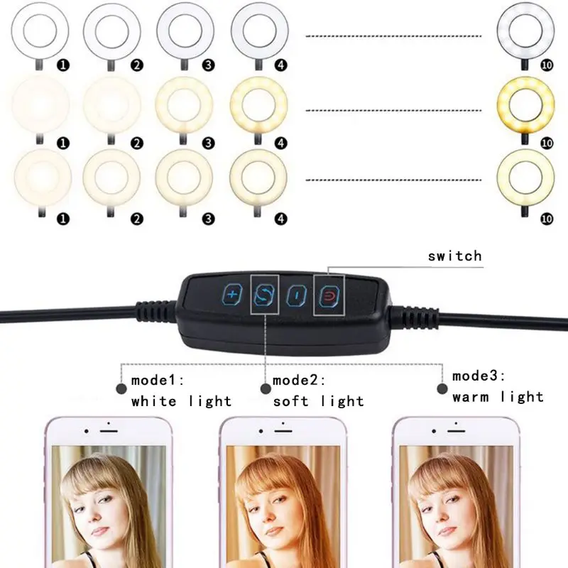 Светодиодный кольцевой светильник для селфи в фотостудии с держателем для мобильного телефона, подставка для камеры для макияжа в реальном времени, лампа для iPhone fo Smfor