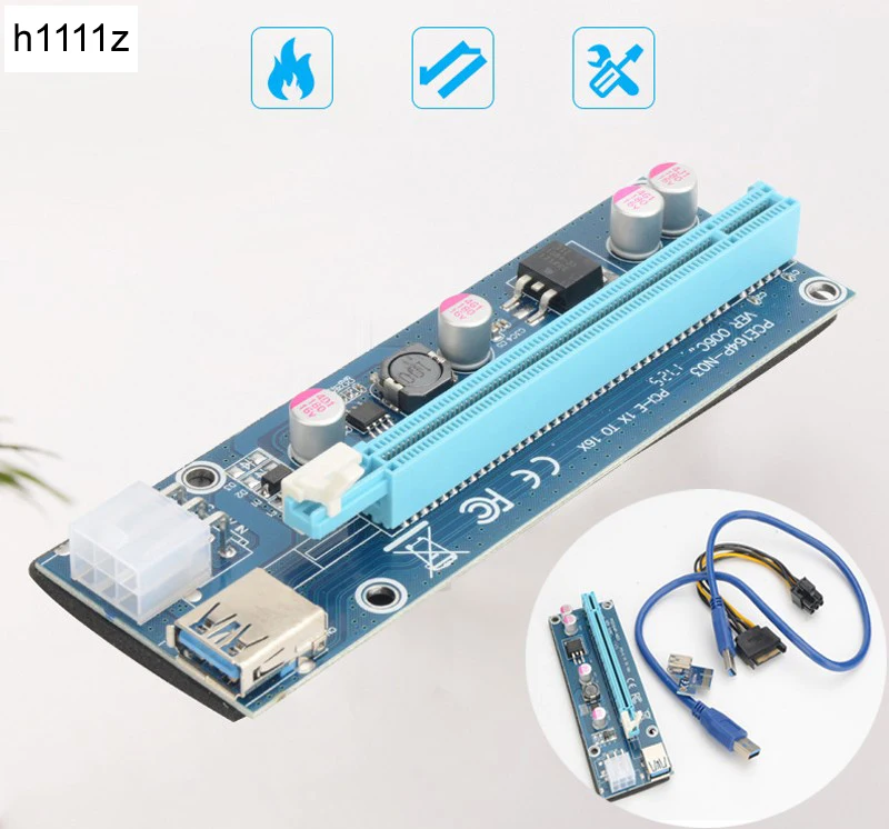 Оптовая продажа 006C PCIe PCI E Express Riser Card 1x к 16x USB 3 0 кабель адаптер SATA 4Pin IDE Molex 6 pin для