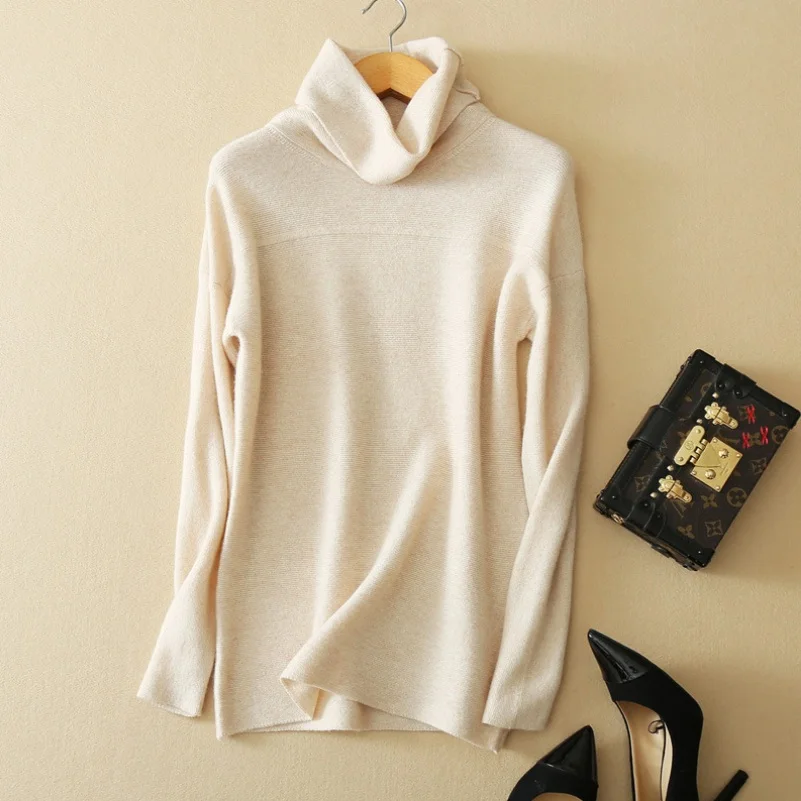

Solid Color Wool 100% Sweater Women Turtleneck Pullovers Base Knitted Sweater