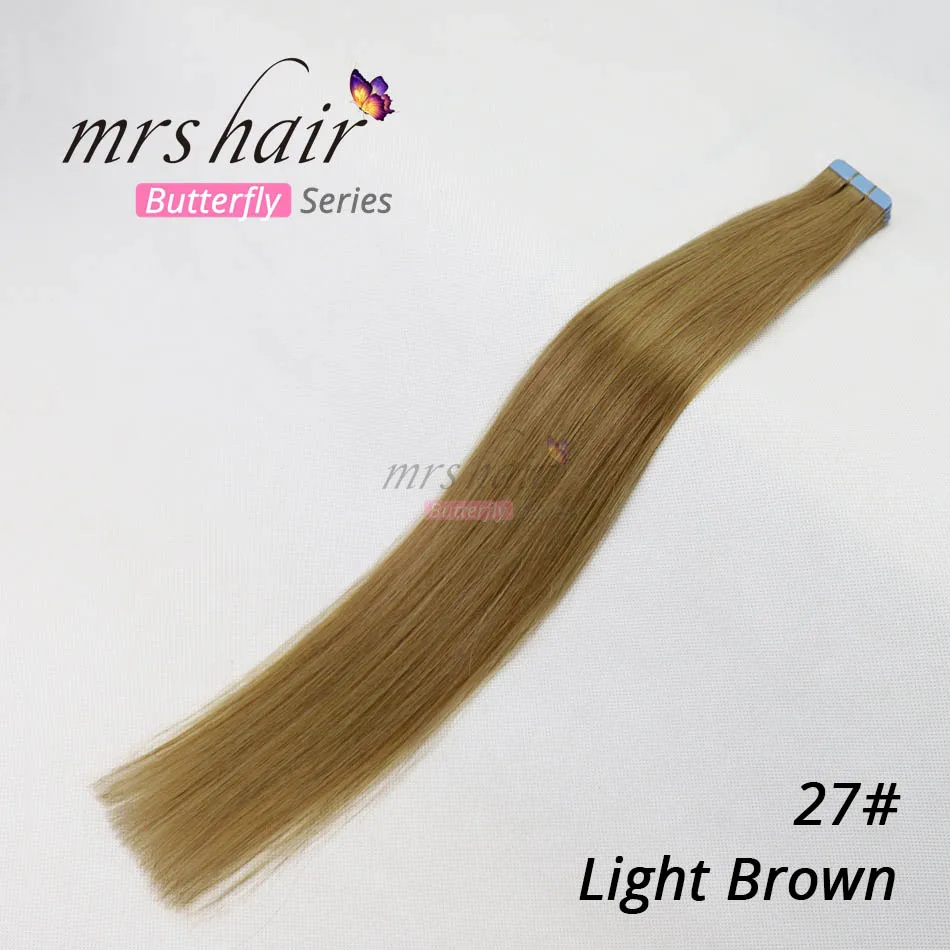 MRSHAIR ленты в Пряди человеческих волос для наращивания 1" 18" 2" 22" 2" 20 штук не Реми прямо бразильский волос на Невидимый ленты PU кожа утка - Цвет: #27