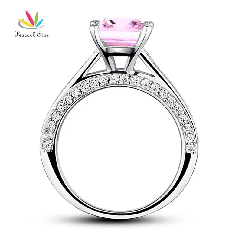 Павлин звезда 1,5 карат принцесса вырезать Необычные розовые твердые стерлингового серебра 925 Обручальное кольцо ювелирные изделия CFR8195