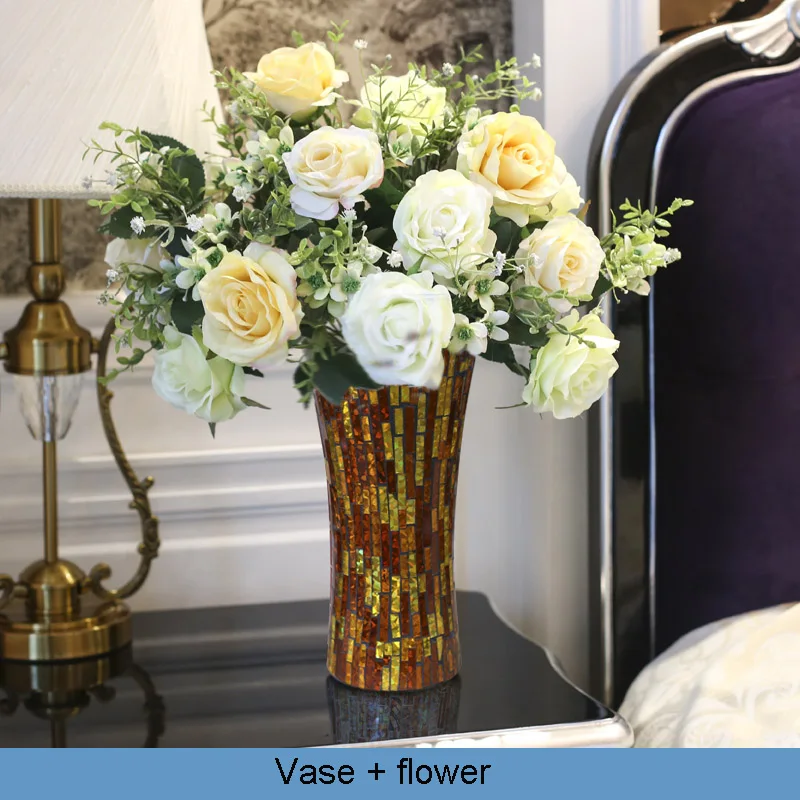 Vase and flower Современная средиземноморская синяя стеклянная ваза, роскошная ваза, набор, контейнеры для сушеных цветов, подсвечник, фоторамка, набор, домашний Свадебный декор - Цвет: Vase and flower